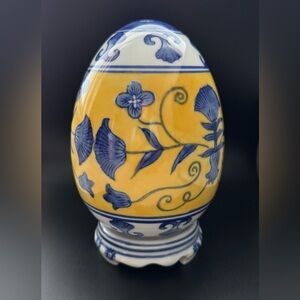 Beautiful Large Yellow & Blue Porcelain Egg